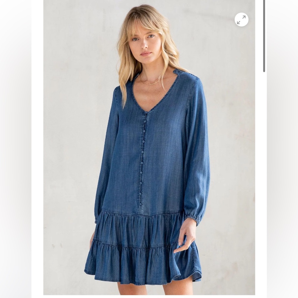 Lovestitch Washed Away Button Front Mini Dress Babydoll Prairie Size Small